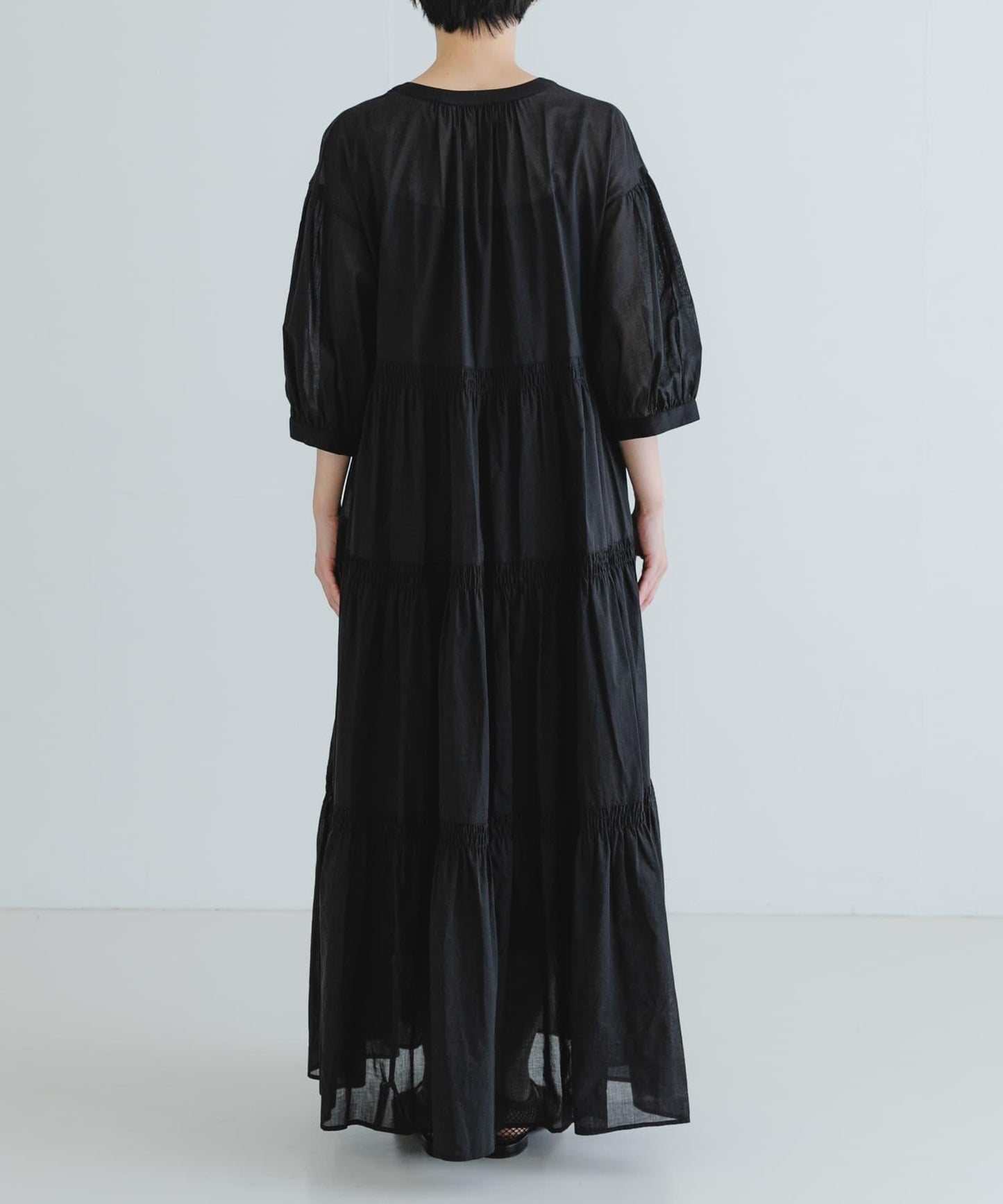 棉質薄紗層疊連衣裙