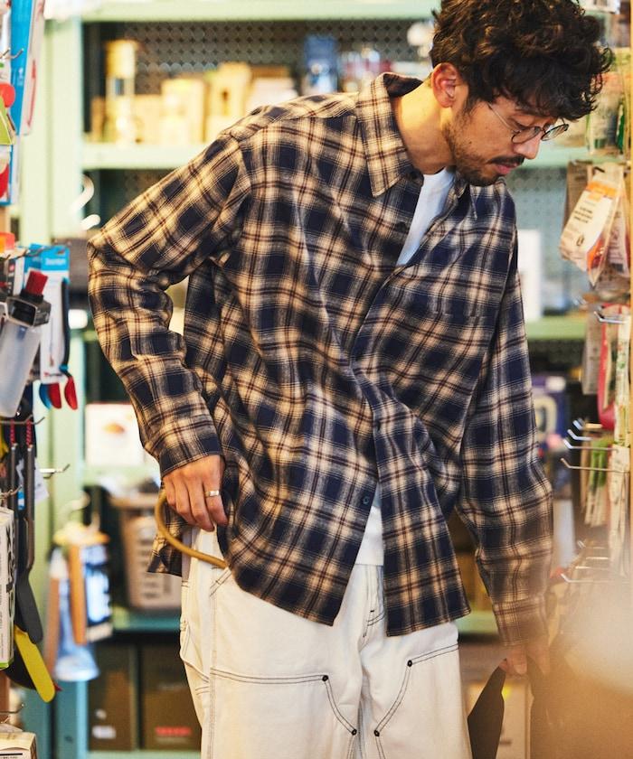 寬鬆版型 常規領法蘭絨格子襯衫