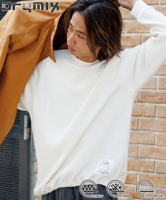 Drymix(R) / 乾爽混紡寬鬆版型華夫格布插肩長袖T恤