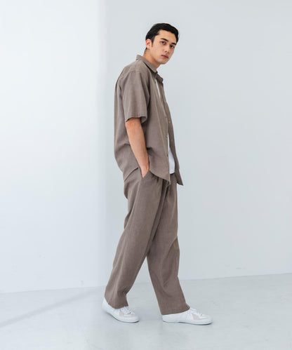 亞麻細點短袖襯衫