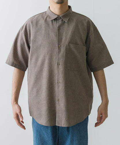 亞麻細點短袖襯衫