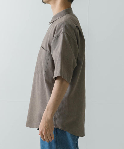 亞麻細點短袖襯衫