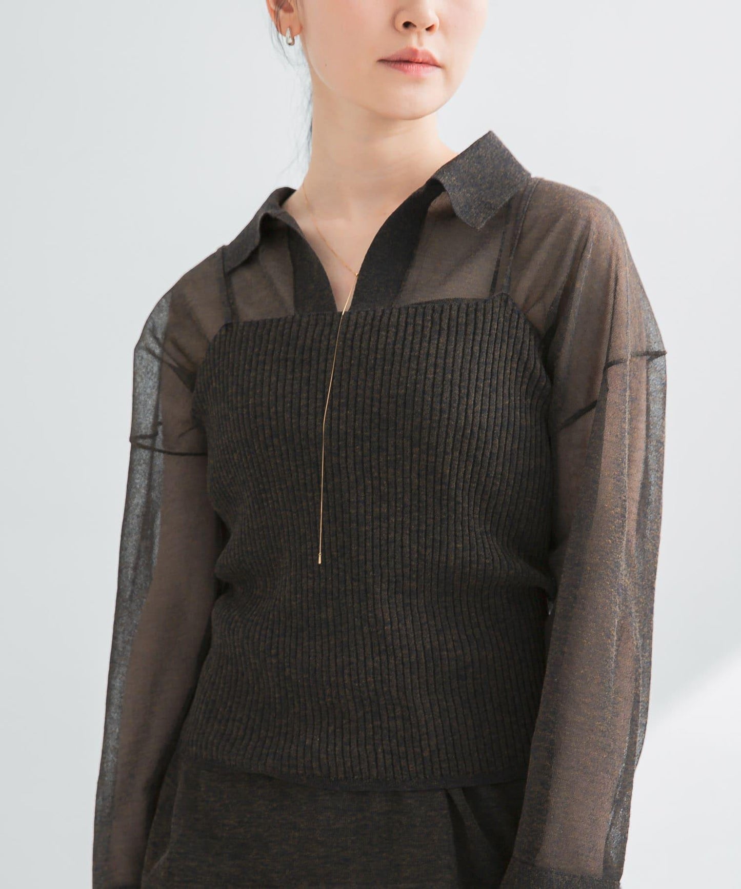 亞麻混紡羅紋透視吊帶背心