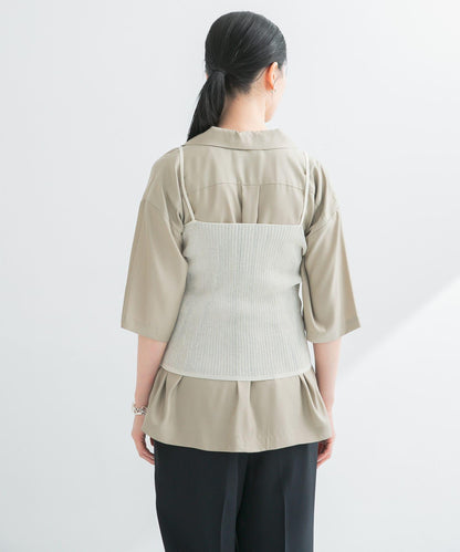 亞麻混紡羅紋透視吊帶背心