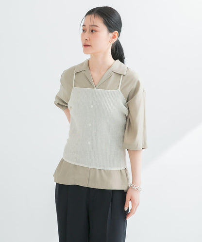 亞麻混紡羅紋透視吊帶背心