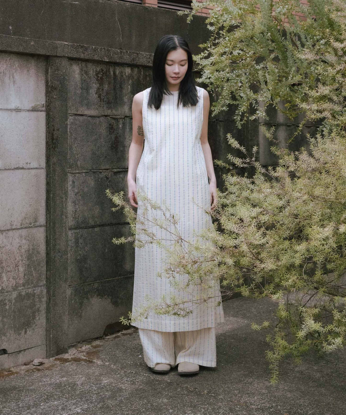 new basic 印度棉條紋連衣裙