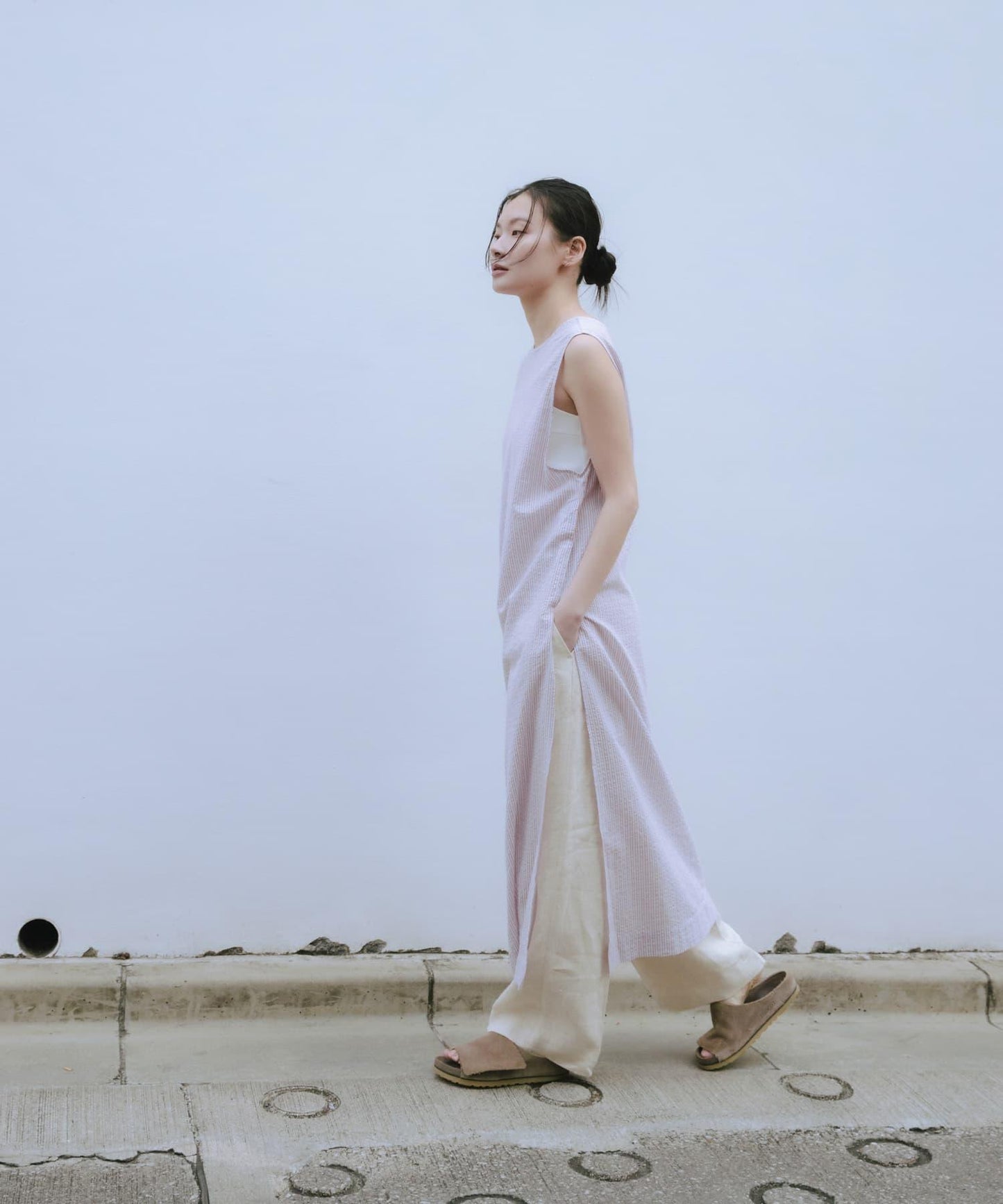 new basic 印度棉條紋連衣裙