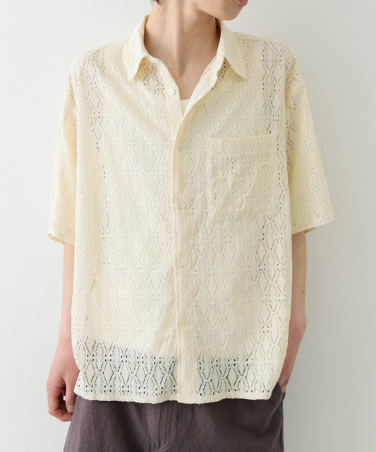 常規領蕾絲短袖襯衫