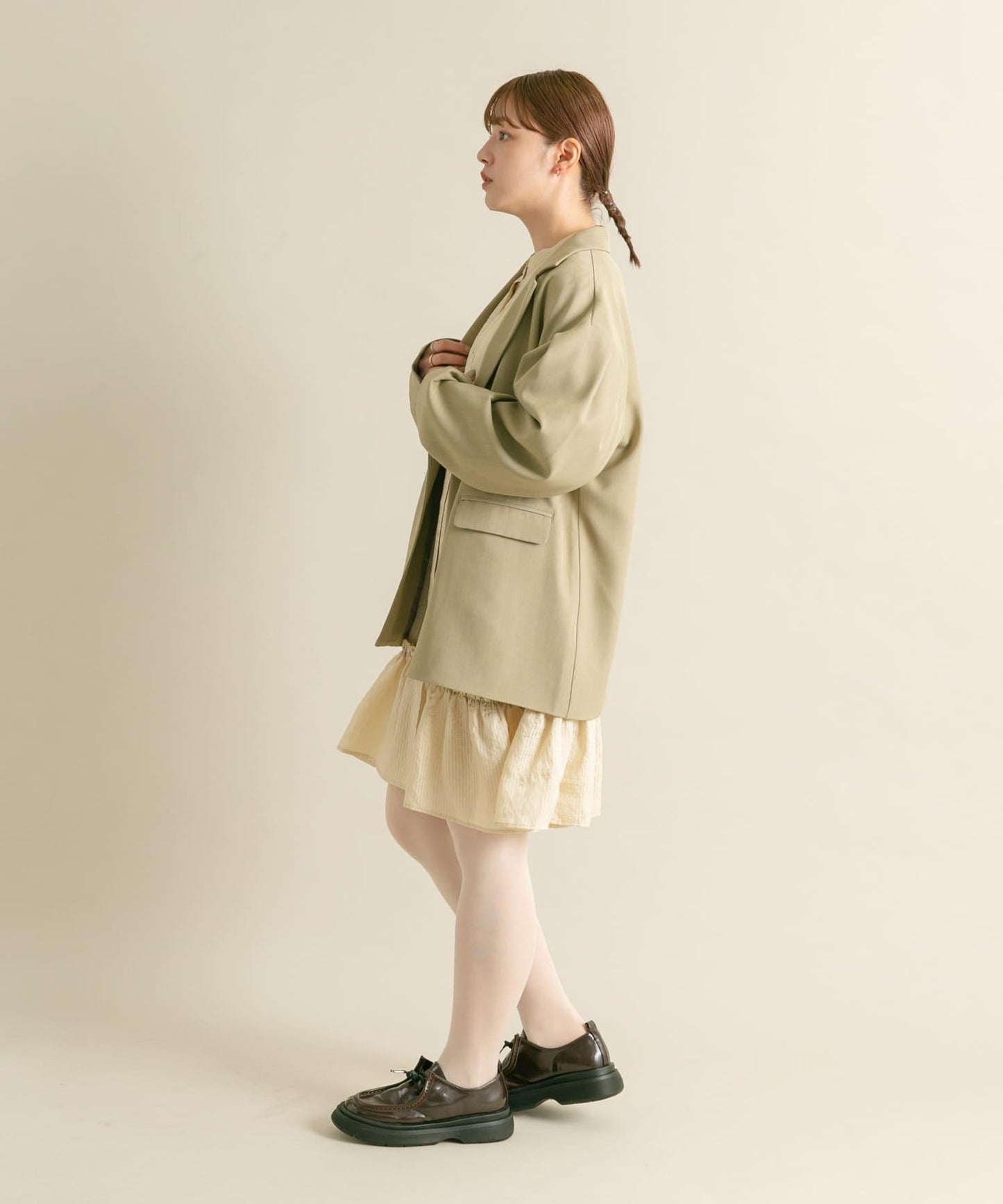 肩部褶皺寬鬆西裝外套