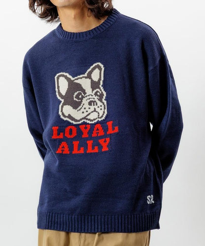 寬鬆版型提花圓領針織衫 / DOG LOYAL ALLY