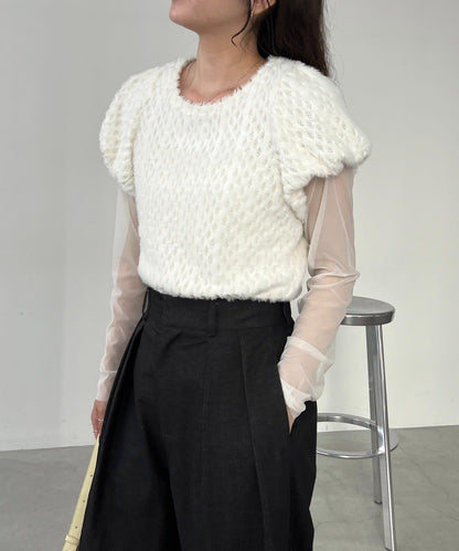 【CAPRICIEUX LE'MAGE】迷你毛絨網紗上衣