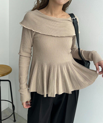 【CAPRICIEUX LE'MAGE】喇叭袖一字領針織衫