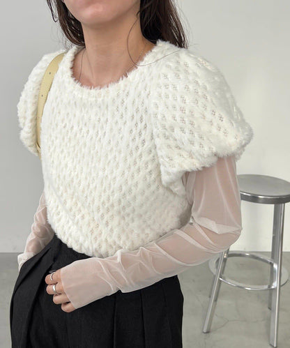 【CAPRICIEUX LE'MAGE】迷你毛絨網紗上衣