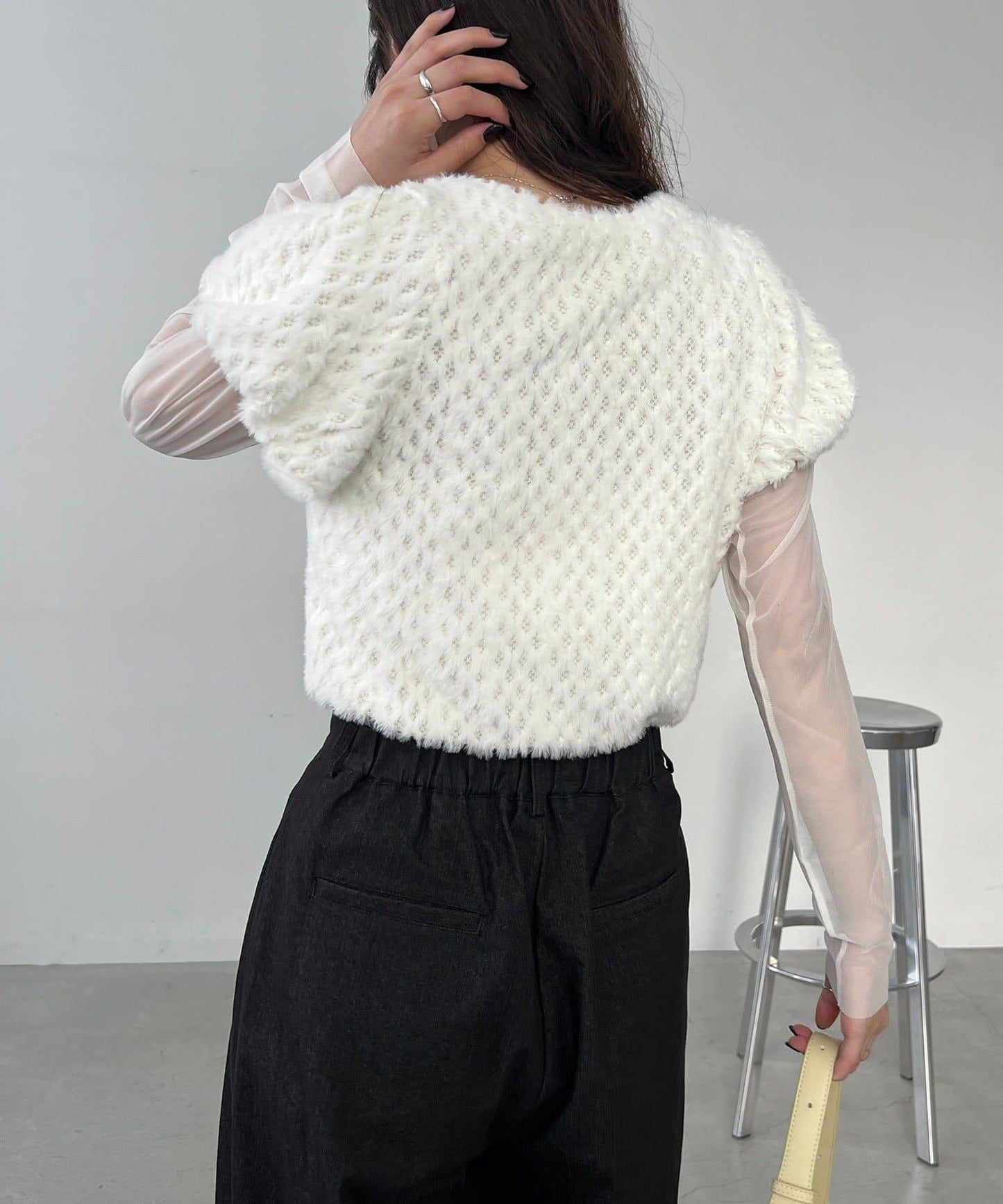 【CAPRICIEUX LE'MAGE】迷你毛絨網紗上衣