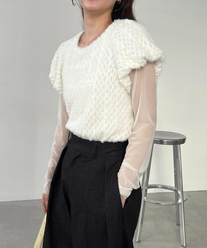 【CAPRICIEUX LE'MAGE】迷你毛絨網紗上衣