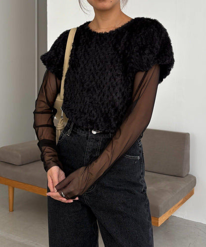 【CAPRICIEUX LE'MAGE】迷你毛絨網紗上衣