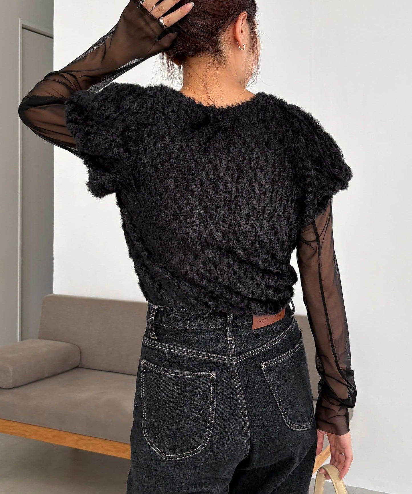 【CAPRICIEUX LE'MAGE】迷你毛絨網紗上衣