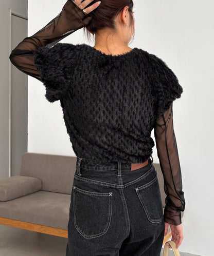 【CAPRICIEUX LE'MAGE】迷你毛絨網紗上衣