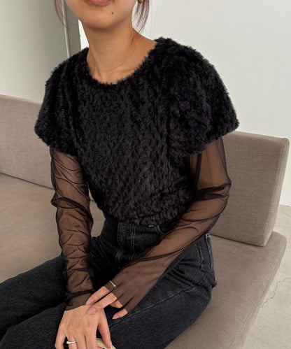 【CAPRICIEUX LE'MAGE】迷你毛絨網紗上衣