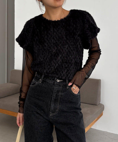 【CAPRICIEUX LE'MAGE】迷你毛絨網紗上衣