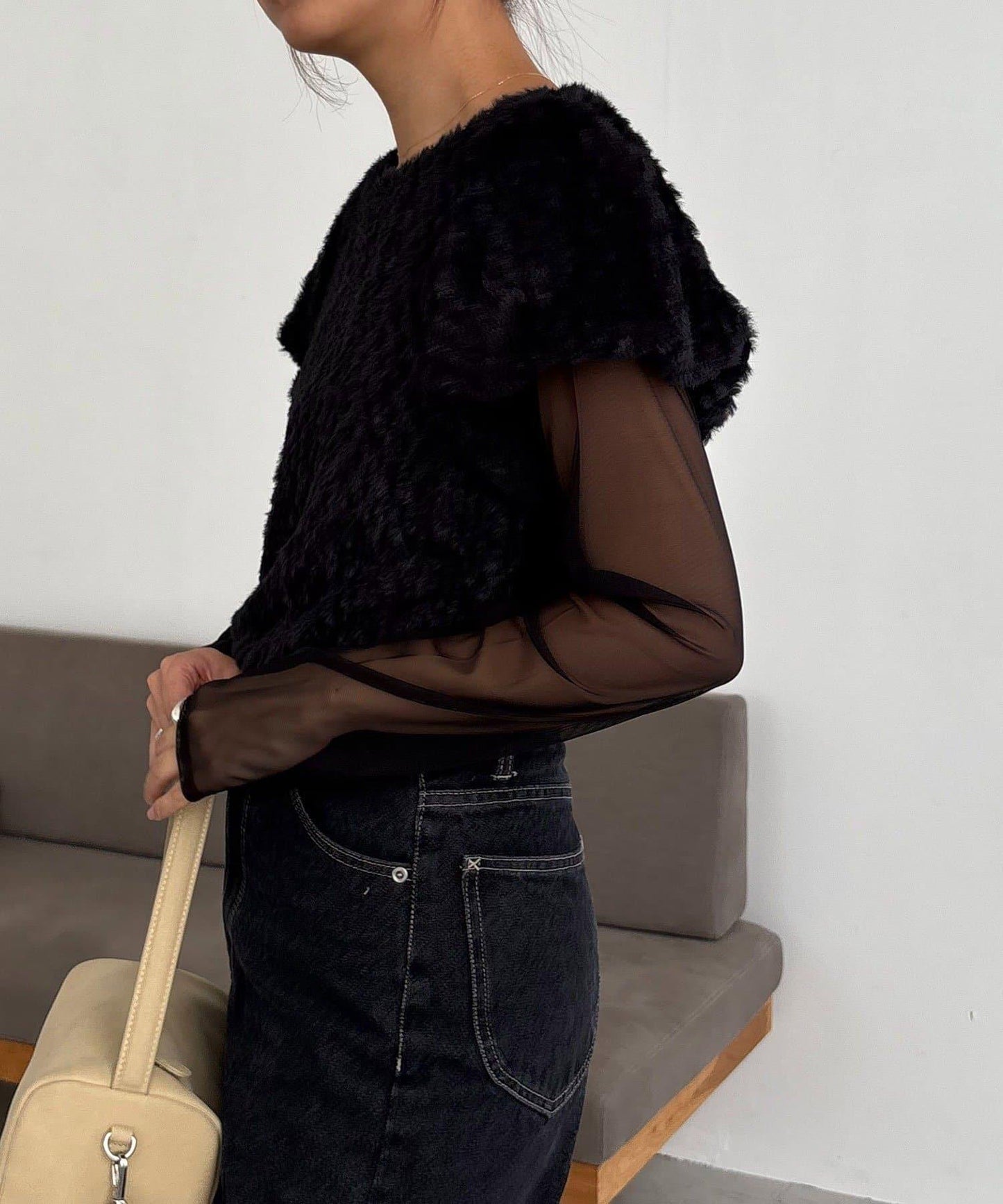 【CAPRICIEUX LE'MAGE】迷你毛絨網紗上衣