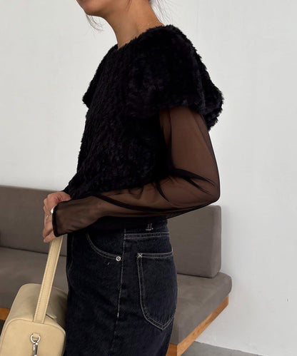 【CAPRICIEUX LE'MAGE】迷你毛絨網紗上衣