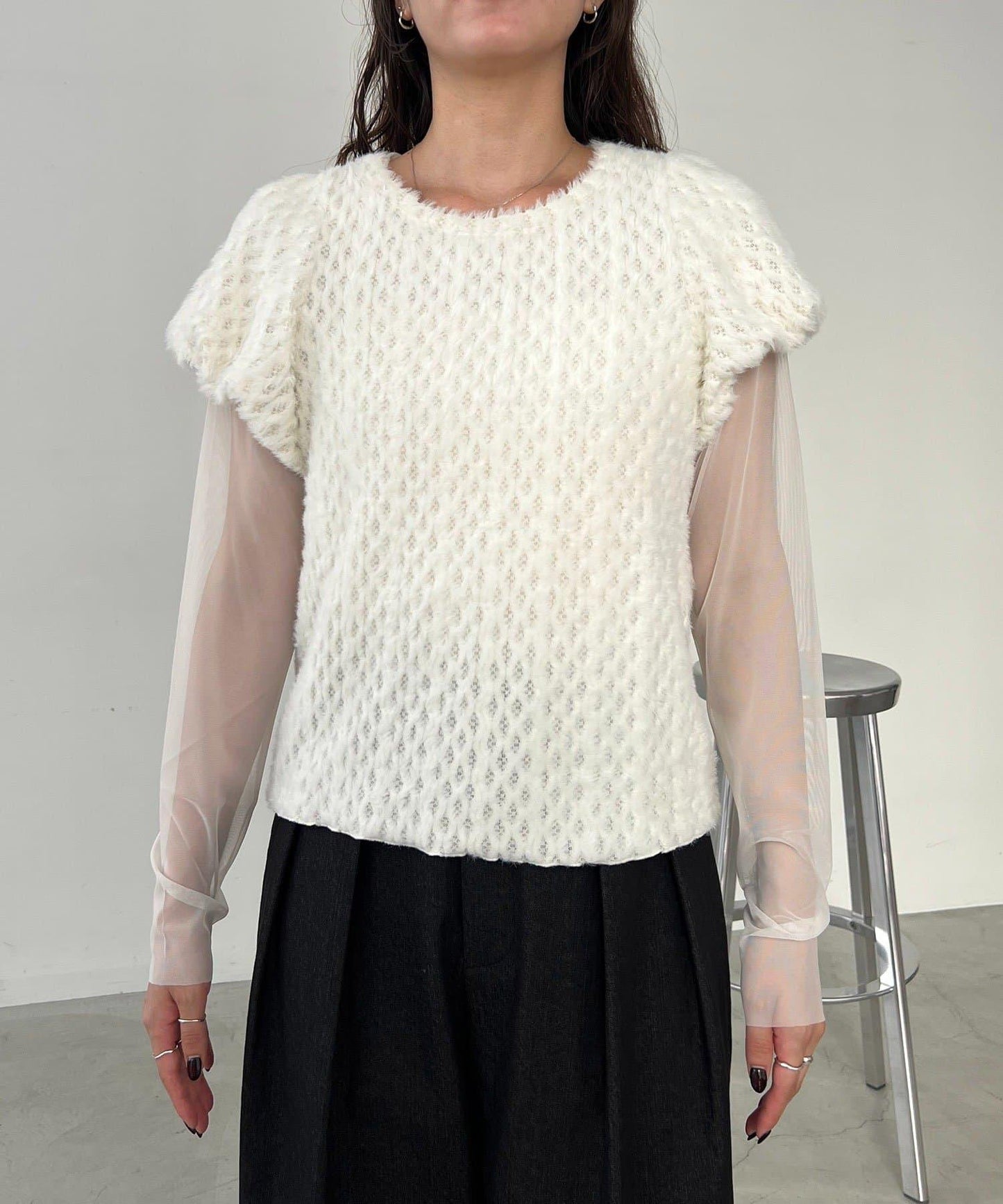 【CAPRICIEUX LE'MAGE】迷你毛絨網紗上衣