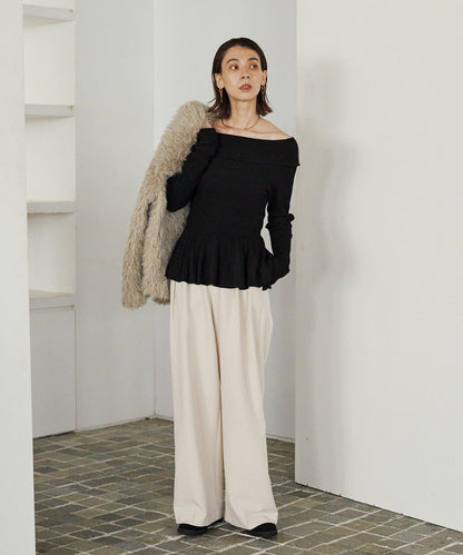 【CAPRICIEUX LE'MAGE】喇叭袖一字領針織衫