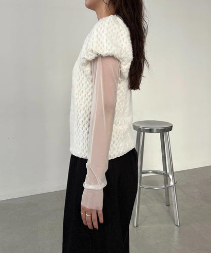 【CAPRICIEUX LE'MAGE】迷你毛絨網紗上衣