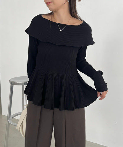 【CAPRICIEUX LE'MAGE】喇叭袖一字領針織衫