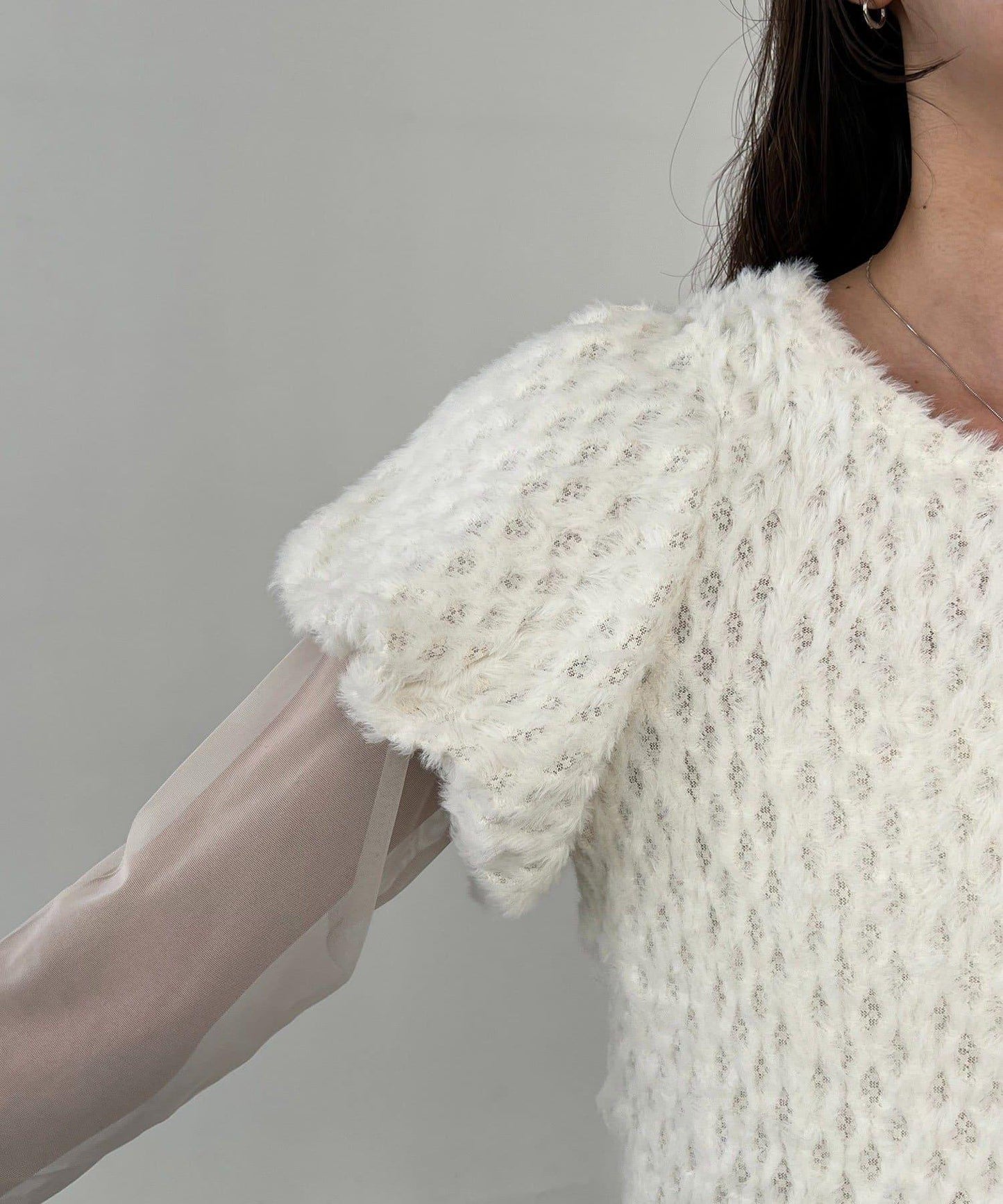 【CAPRICIEUX LE'MAGE】迷你毛絨網紗上衣