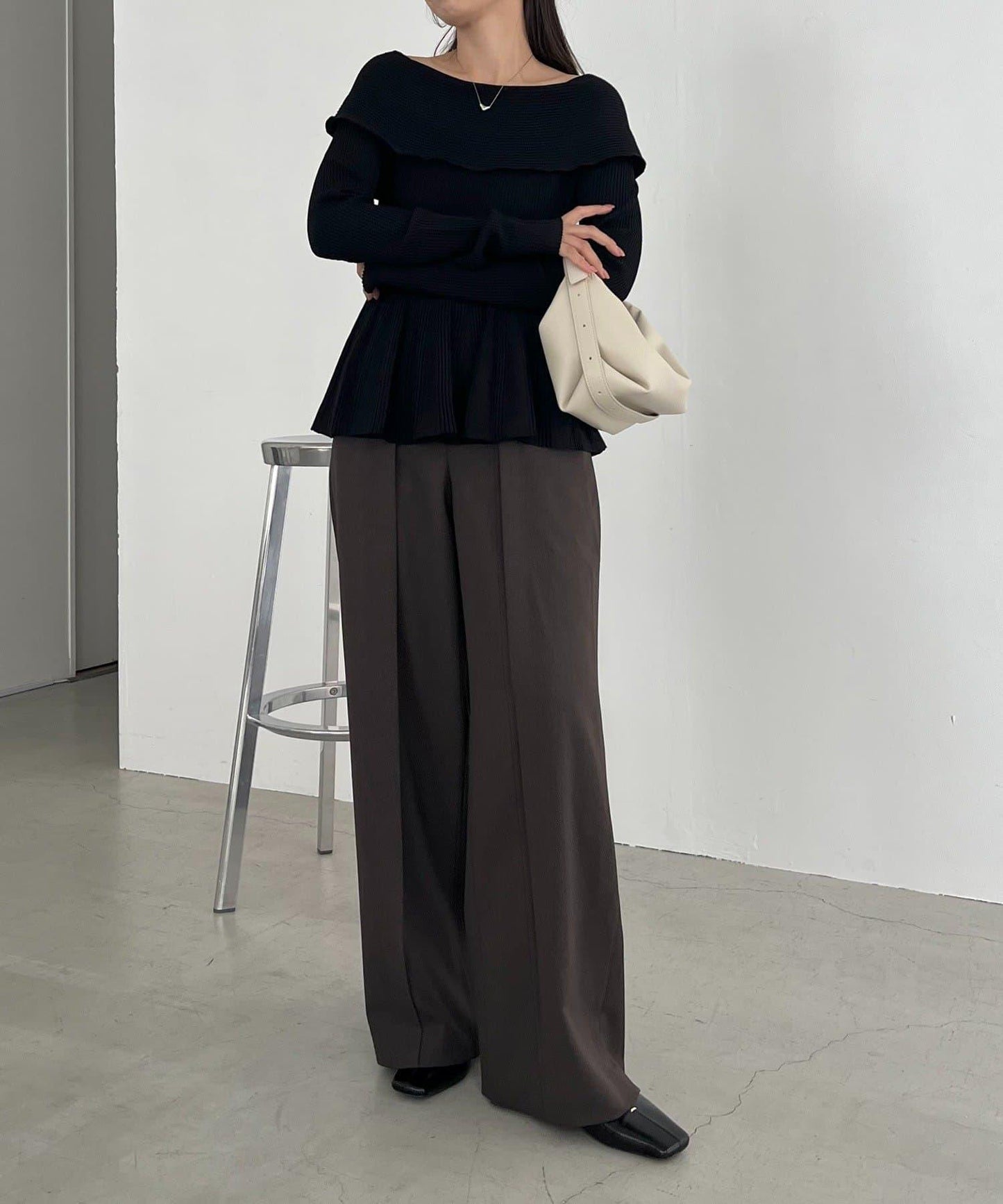 【CAPRICIEUX LE'MAGE】喇叭袖一字領針織衫