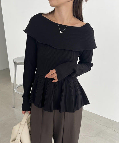 【CAPRICIEUX LE'MAGE】喇叭袖一字領針織衫