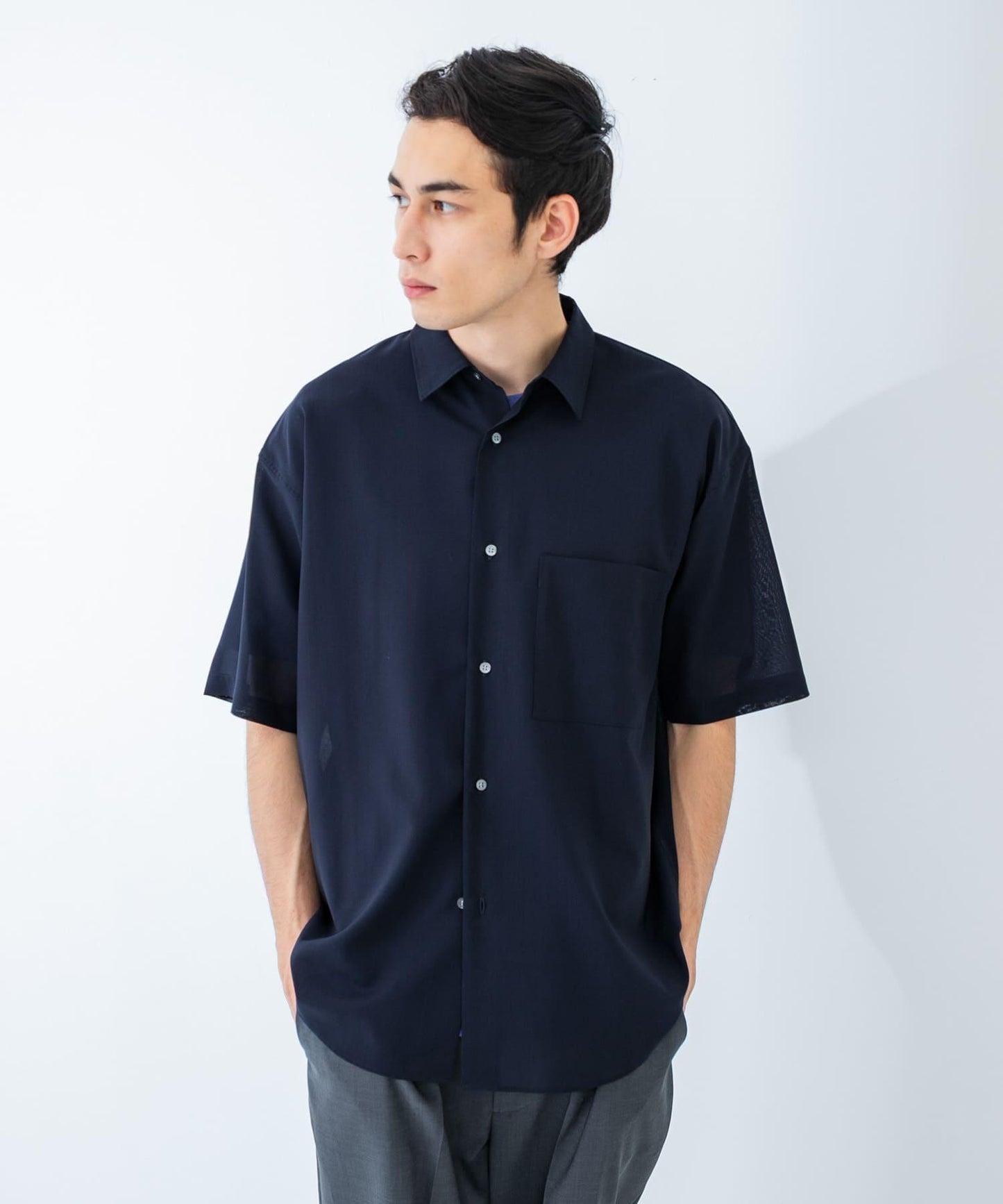 可水洗羊毛精紡短袖襯衫