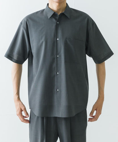 可水洗羊毛精紡短袖襯衫