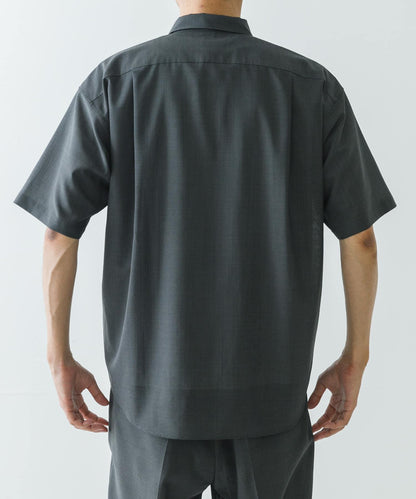 可水洗羊毛精紡短袖襯衫