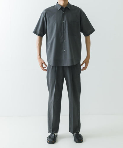 可水洗羊毛精紡短袖襯衫