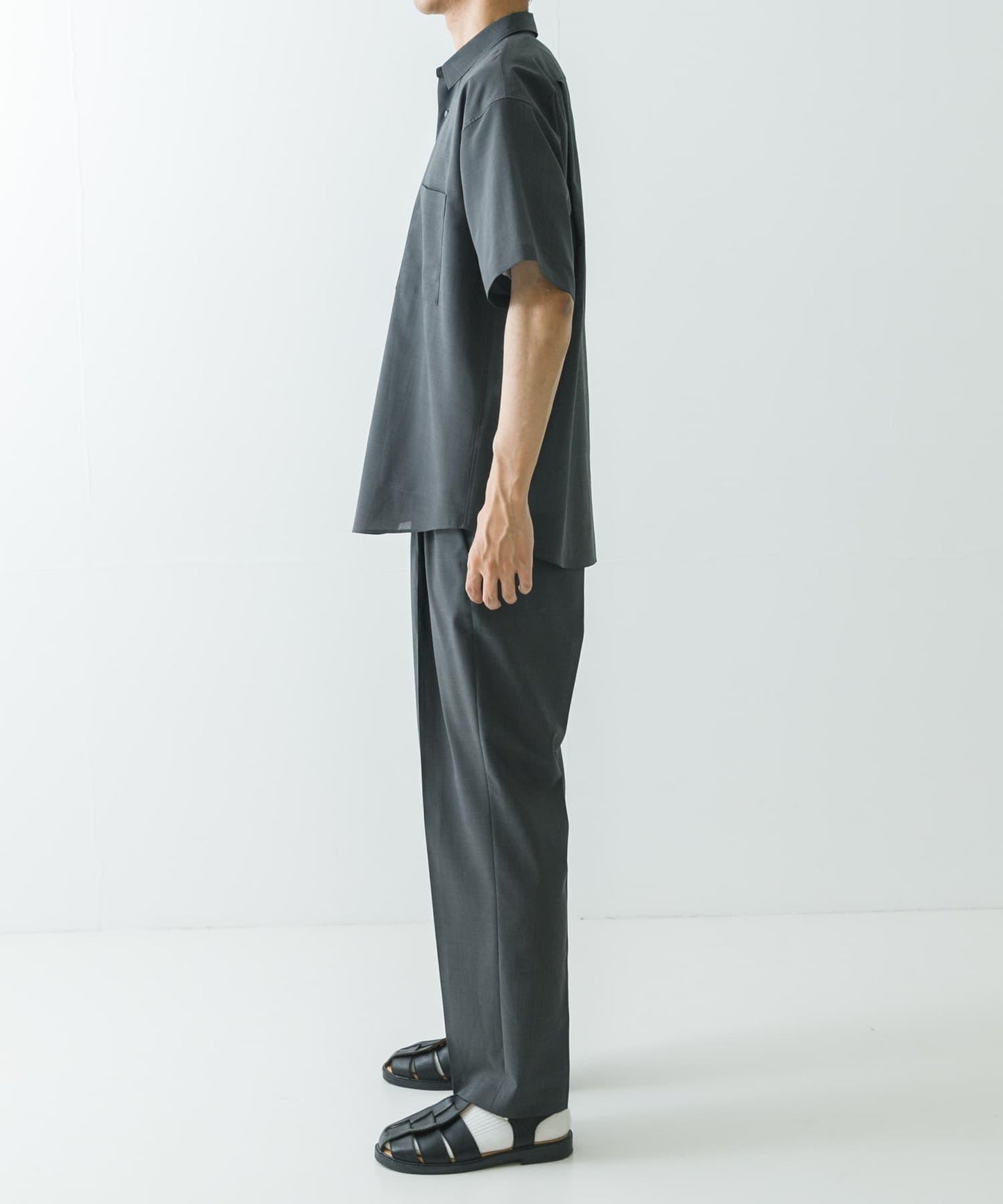 可水洗羊毛精紡短袖襯衫