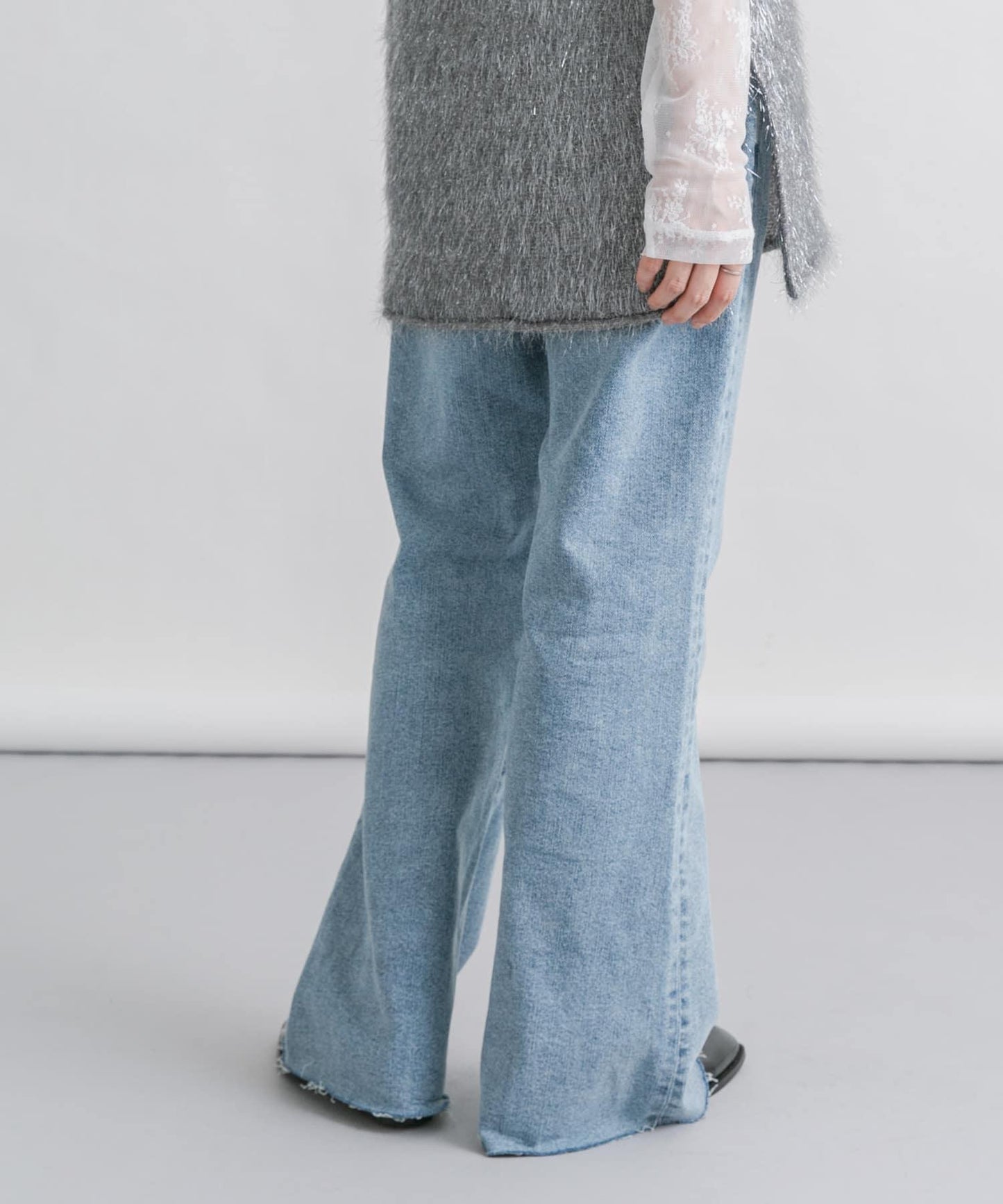 「34碼/適合身材較矮人群」彈力喇叭牛仔褲