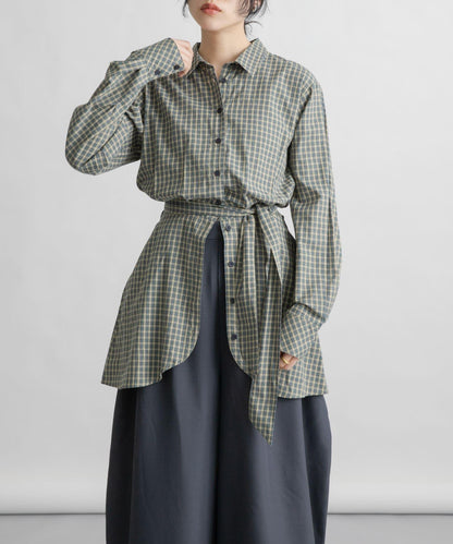收腰格紋襯衫