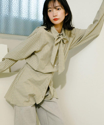 收腰格紋襯衫