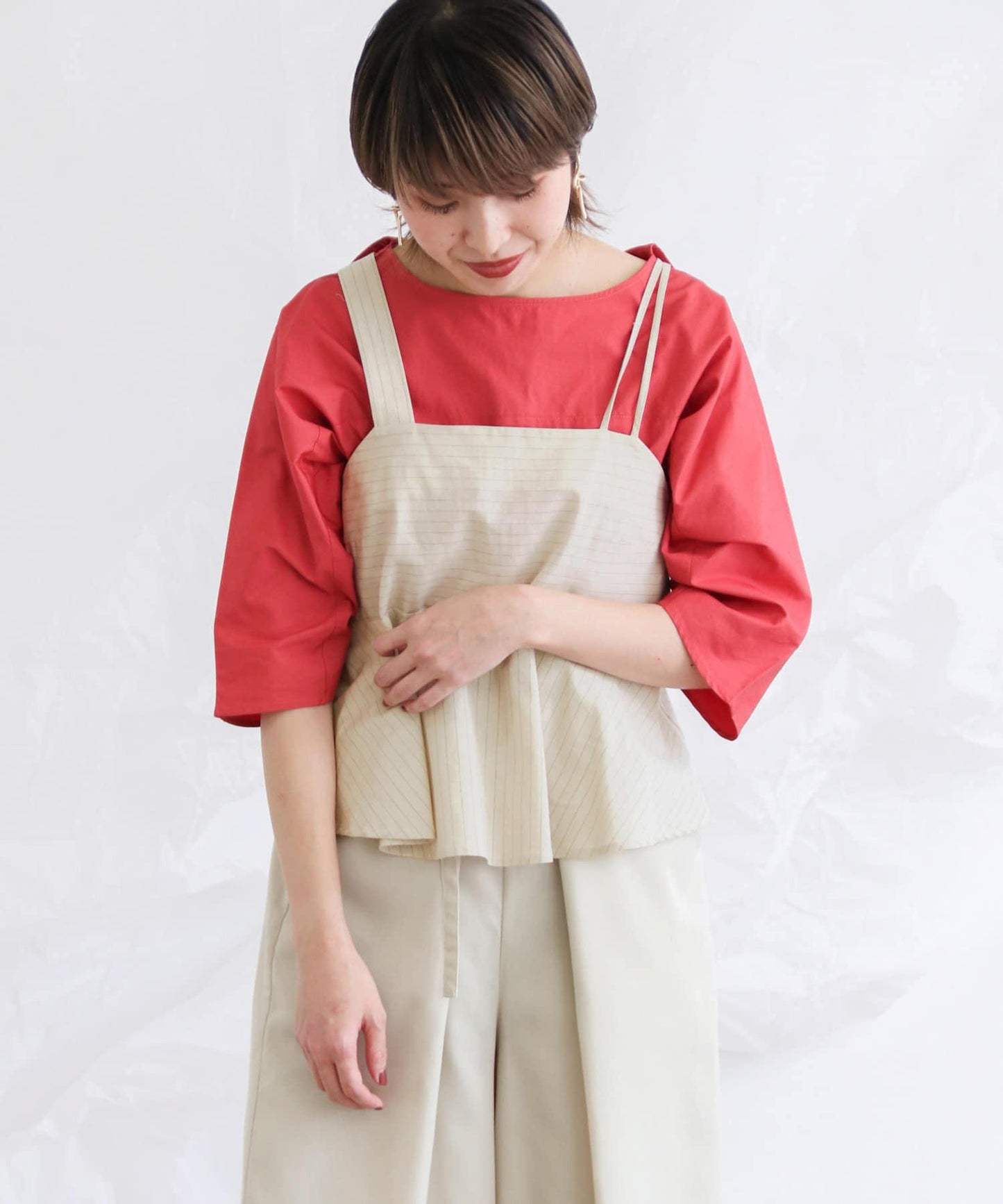 條紋不對稱吊帶背心∴