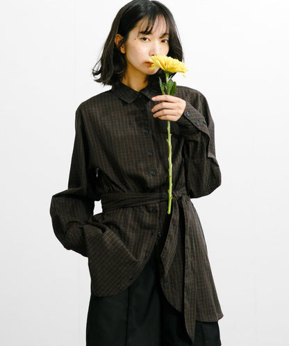 收腰格紋襯衫