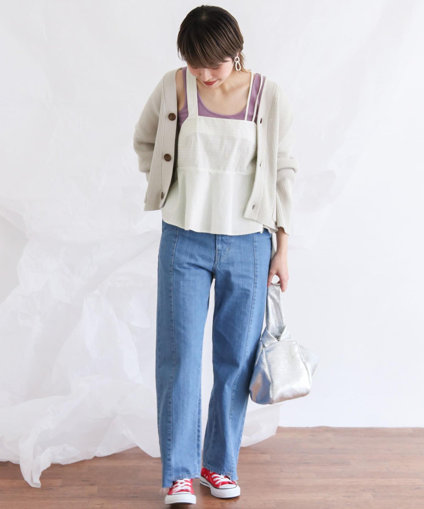 條紋不對稱吊帶背心∴