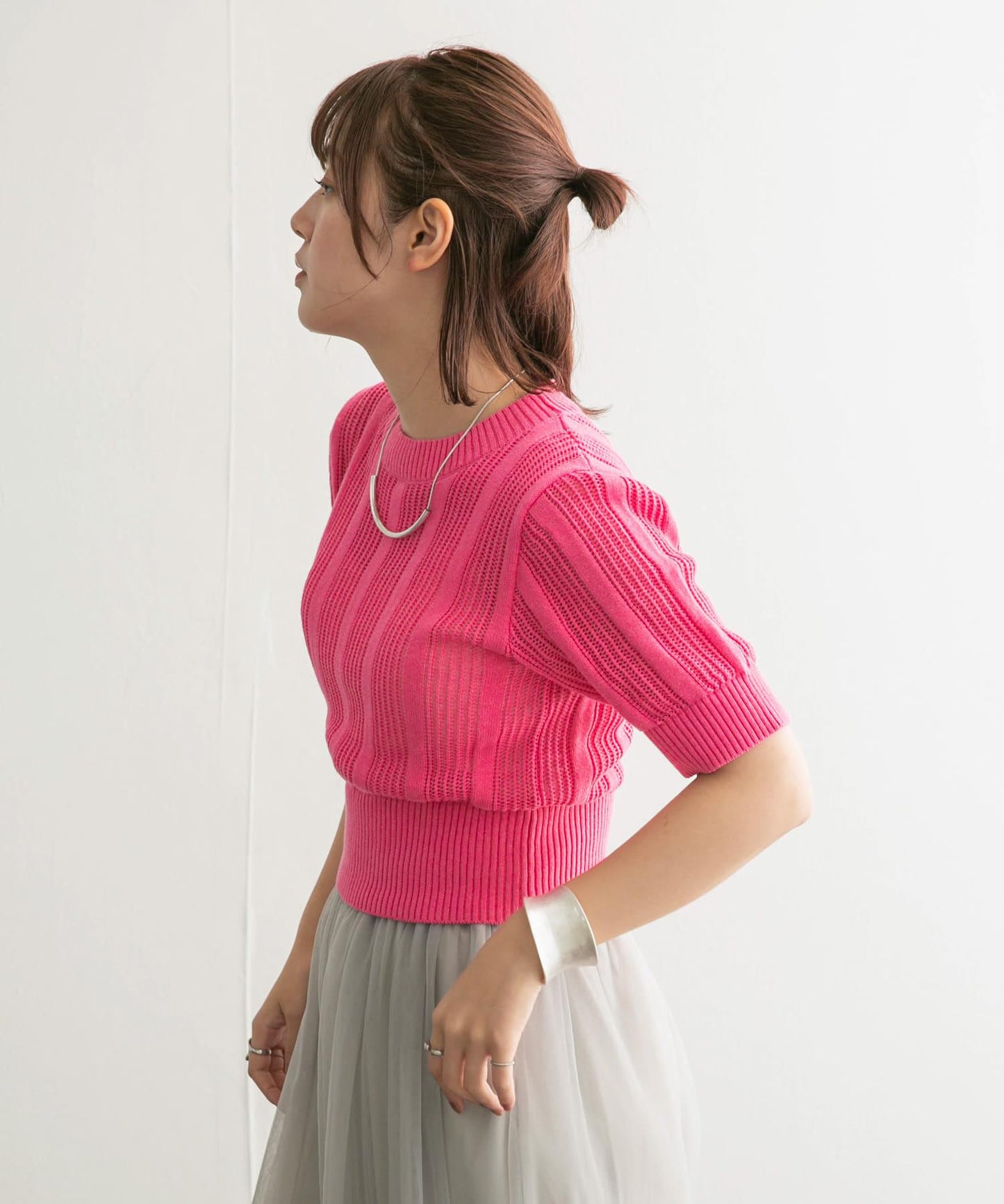 透視條紋修身針織衫