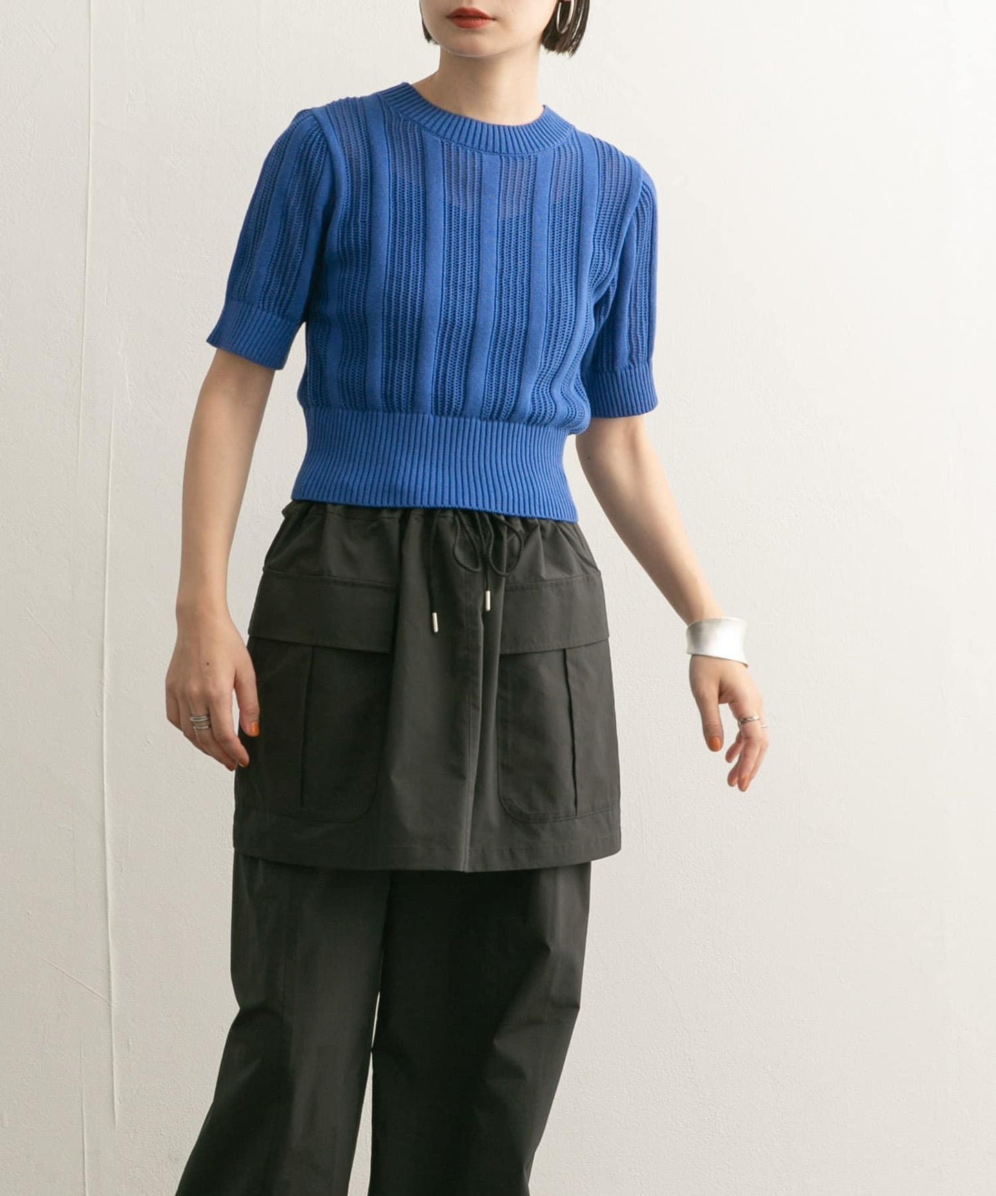 透視條紋修身針織衫