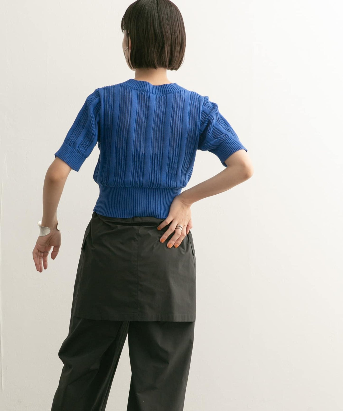 透視條紋修身針織衫