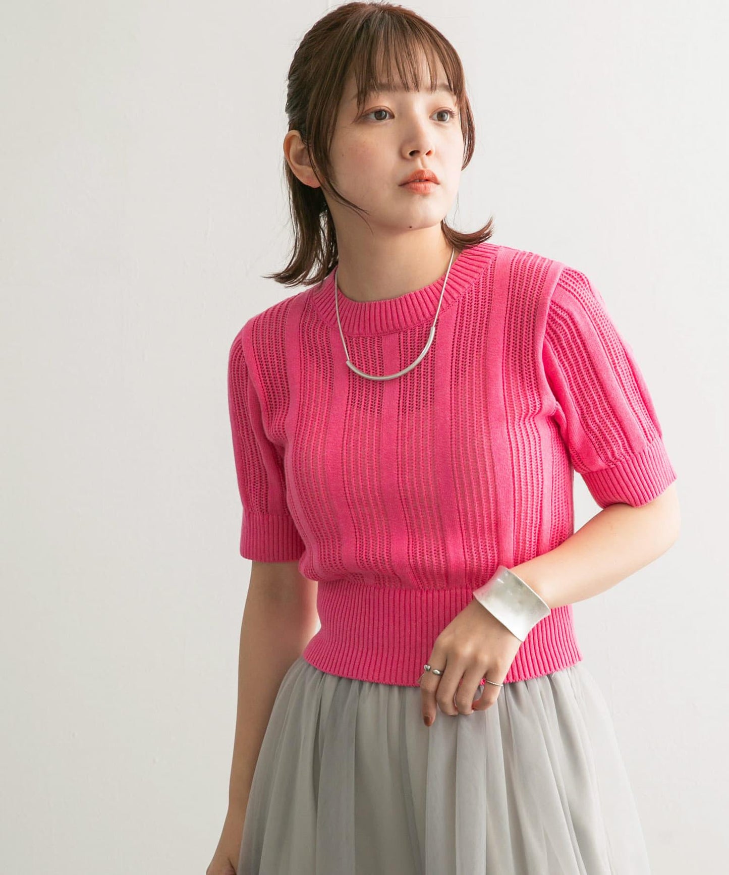 透視條紋修身針織衫