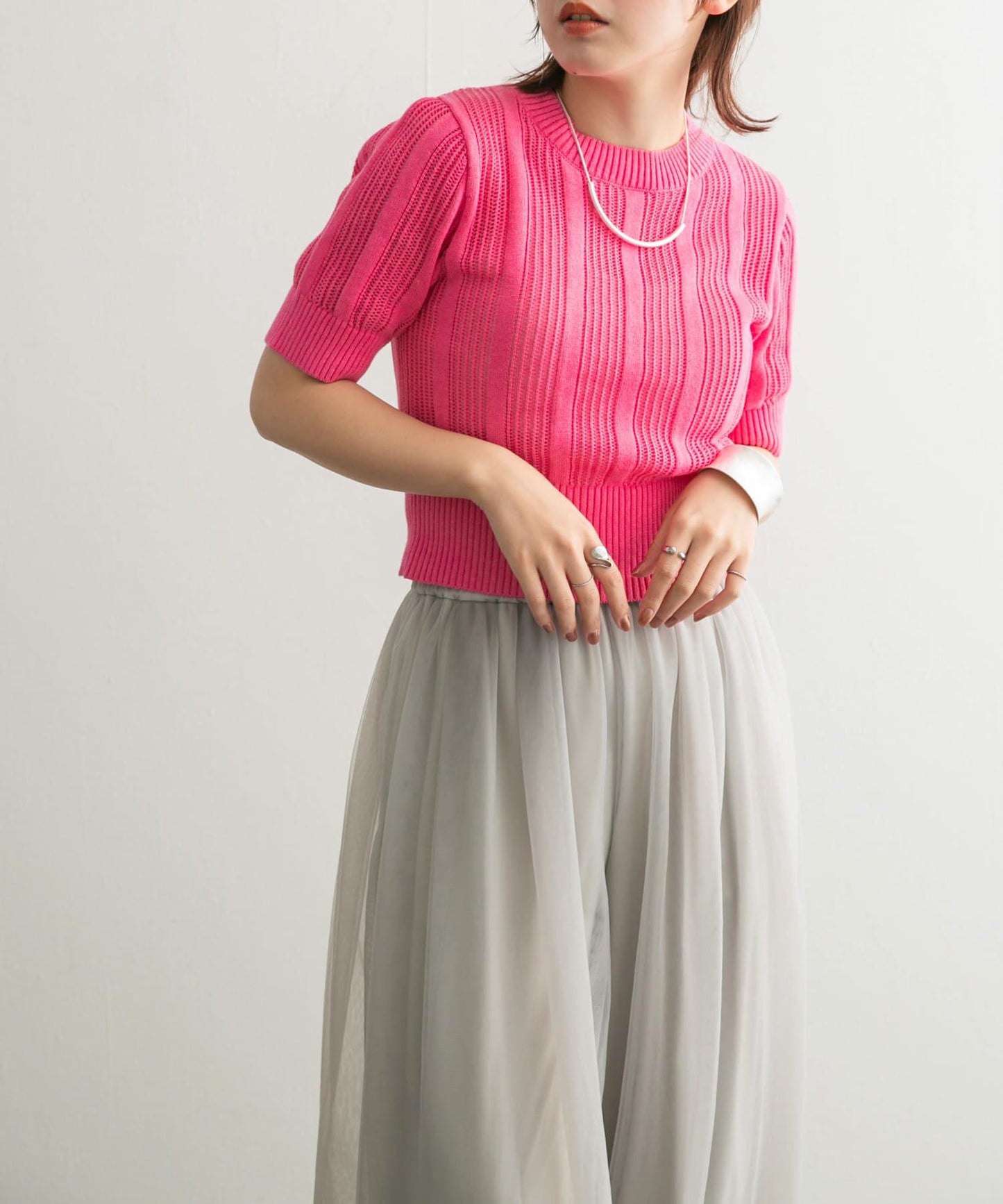 透視條紋修身針織衫