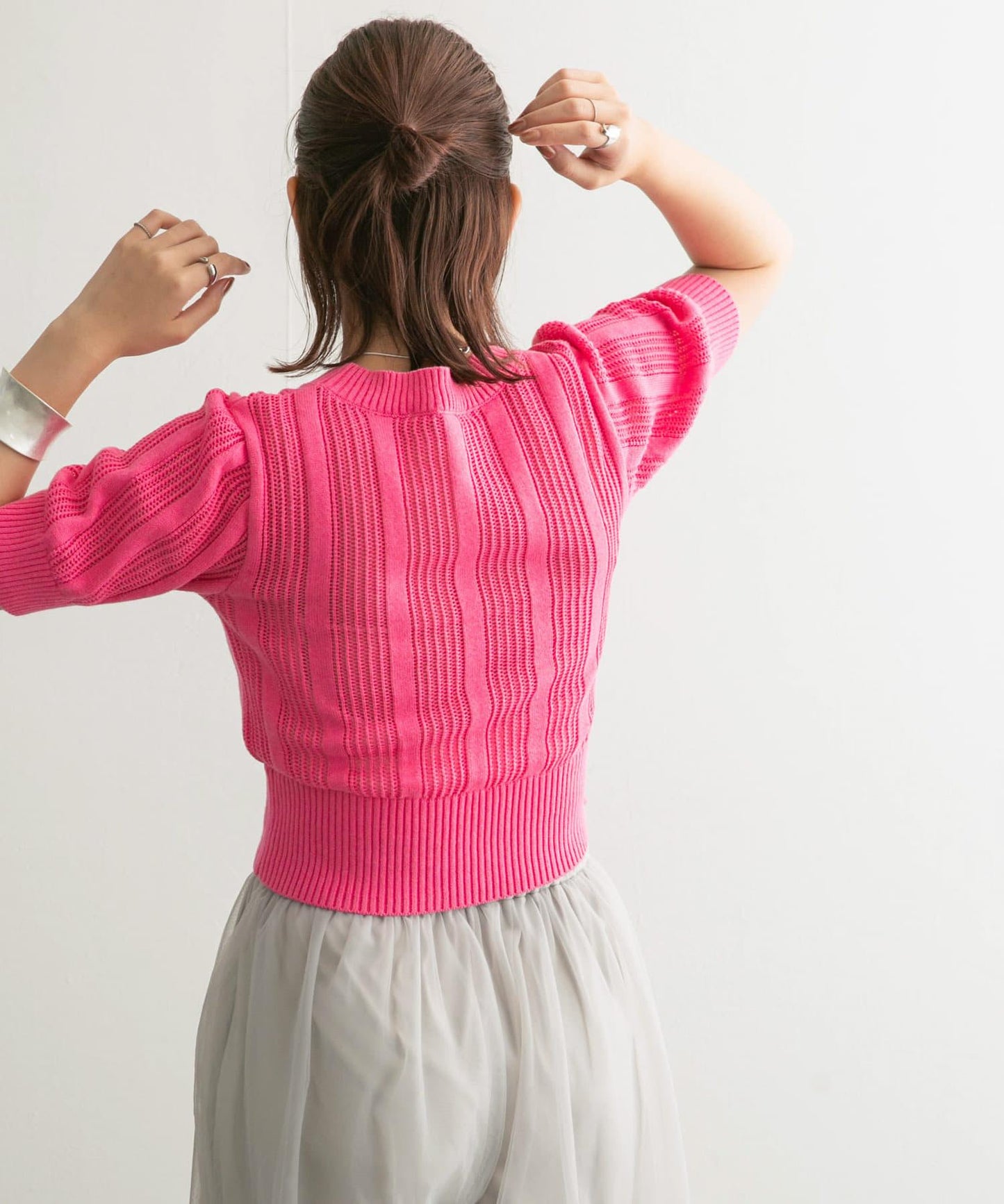 透視條紋修身針織衫